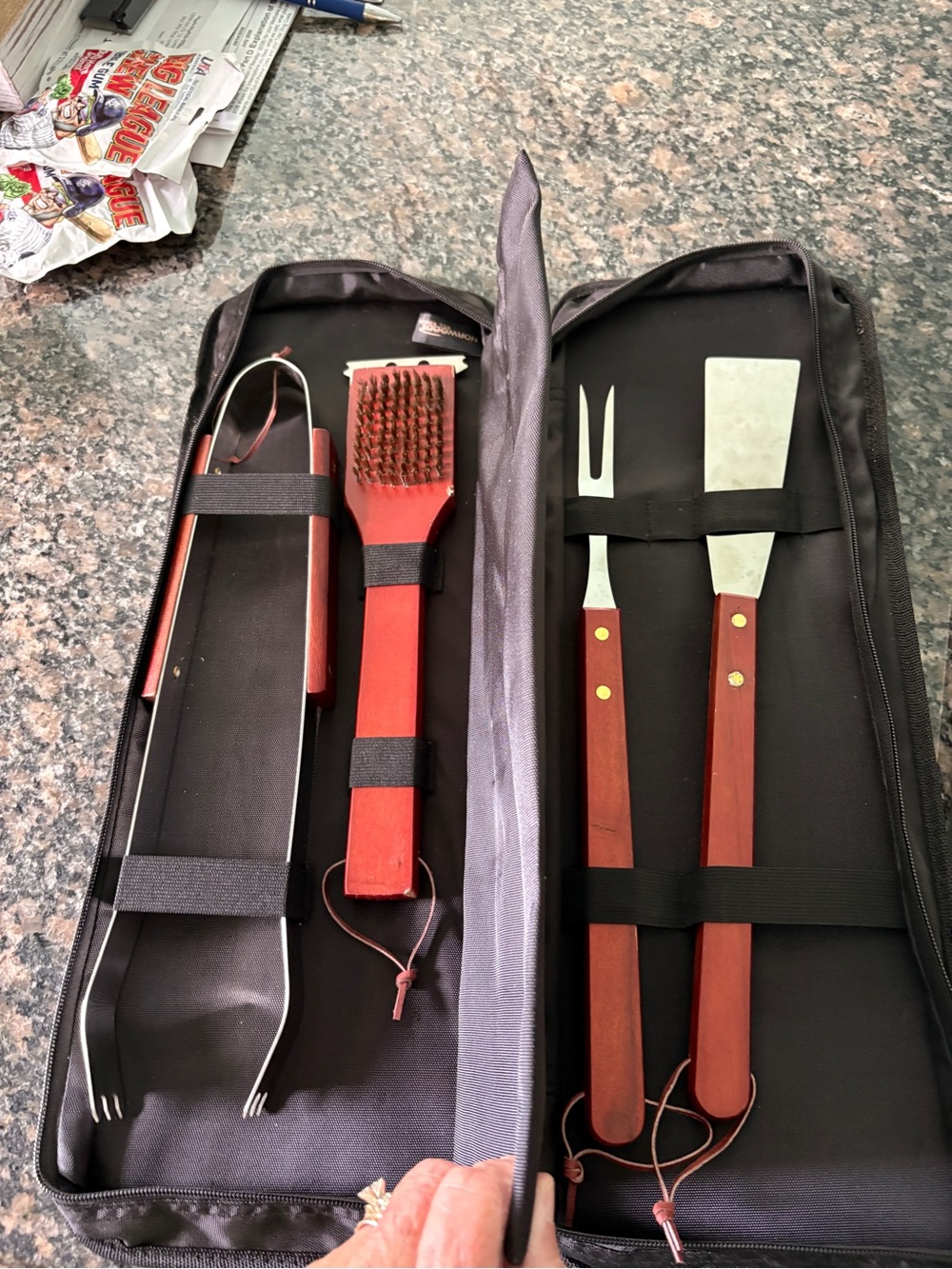 BBQ Grill Tool Set - Red Wood Handle
